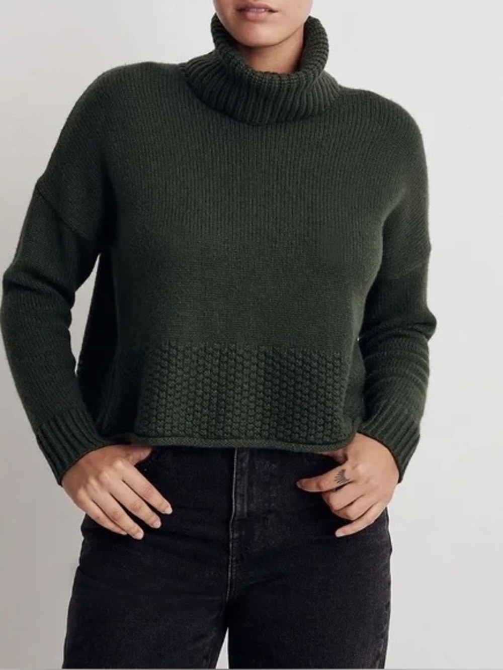 Madewell Wool Blend Knit Turtleneck in Dark Green Size Small Style #NH988